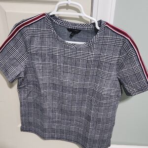 Banana Republic Black and White Plaid Top with Red Stripes